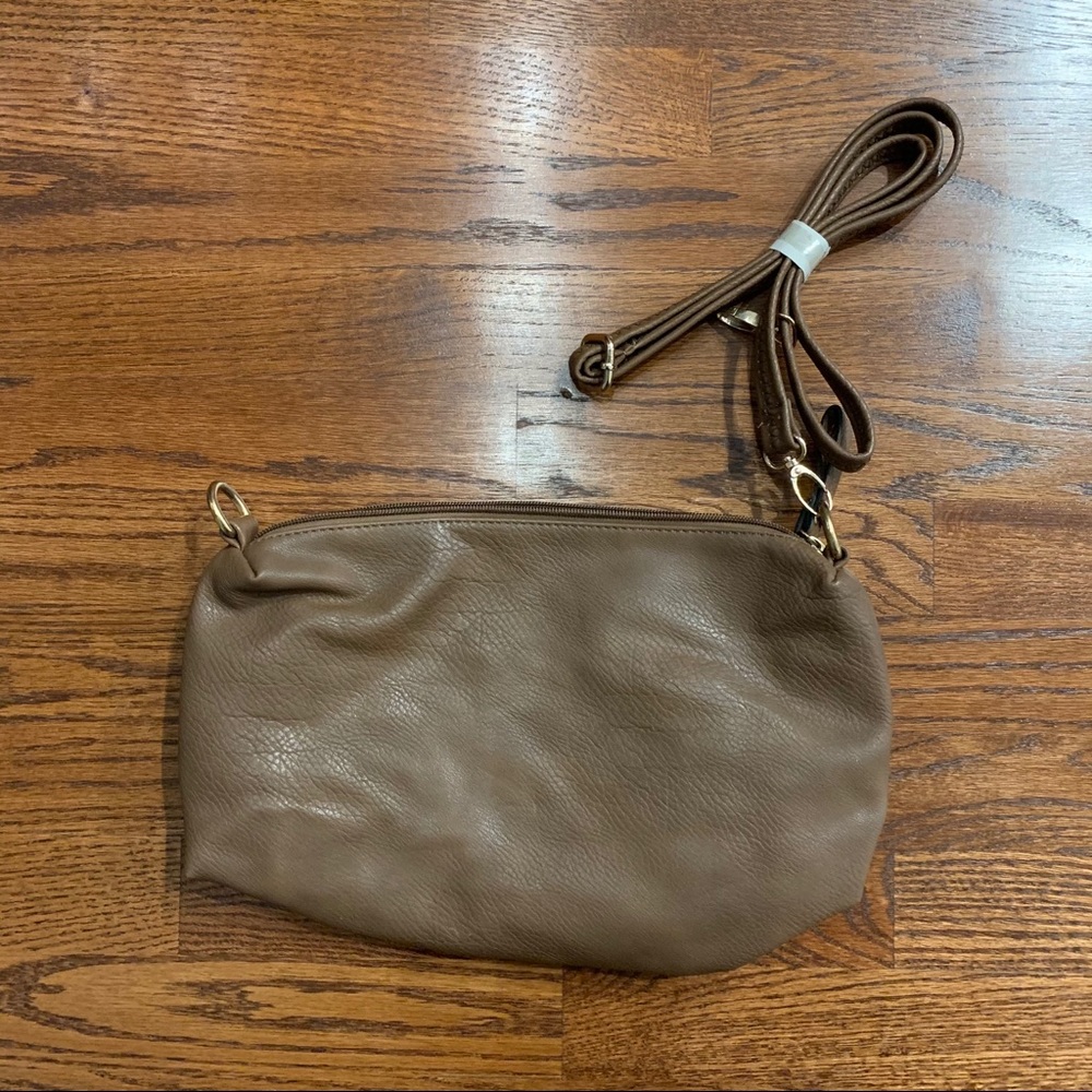 NEW Small Light Brown Leather Clutch/Crossbody Bag